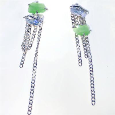 China FASHIONABLE Thin Natural Lazulite Chain Jewelry Stainless Steel Lazurite Macadam Stone Tassels Earrings For Bridal for sale