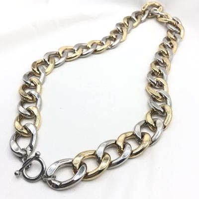 China Hiphop Fashion Two Tone Color 14k Gold And Silver Chunky Cuban Link Chain Choker Necklace For Men for sale