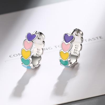 China 2021 HOT Trendy Heart S925 Sterling Silver Candy Color 925 Rainbow Heart Shape Stud Earrings for sale