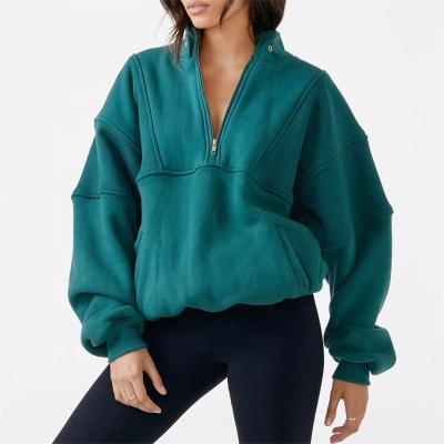 China Custom Warm White Anti-pilling Cotton Fleece Cropped Heavyweight Retro Crewneck Jogger Zipper Oversized Sweatshirt Half Zip Pullover For Women for sale