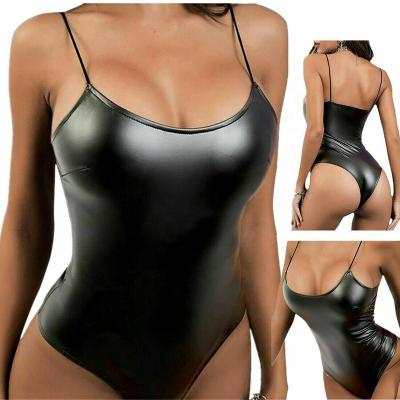 China Plus Size 2022 Sexy Shiny Jumpsuit Swimwear Women Tops Women's Plus Size PVC Leather Monokini Strappy Cutout Swimwear and Beach Wear for sale