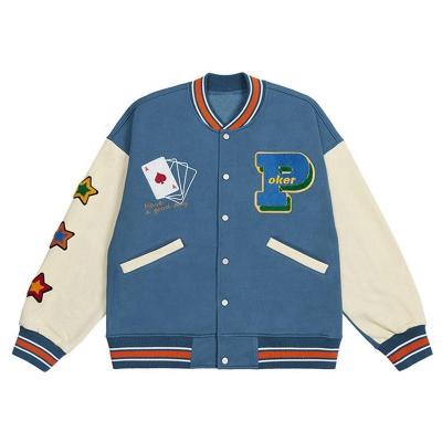 China 2022 Reversible Style Fleece Hot Selling Custom Cool Winter Embroidered Jacket Baseball Bomber Mens College Leather Jacket Men Embroidered for sale