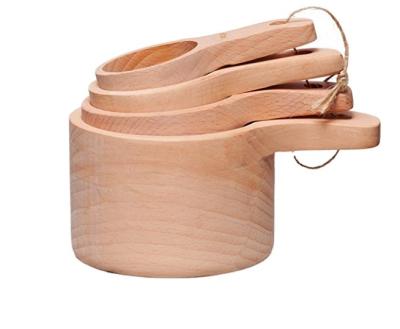 China Beech Sustainable Roasting Measuring Cup Acacia Wood Measuring Cup 4 Pieces Set Coffee Measurer for sale