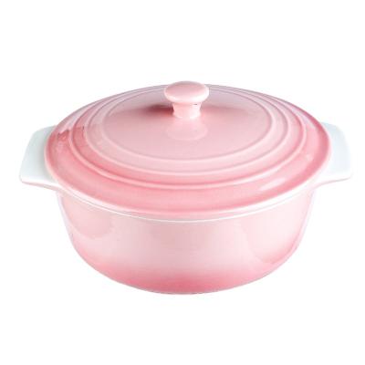 China New Design Sustainable Casserole Gradient Color Ceramic Kitchen Cookware Dish With Lid Ceramic Casserole for sale