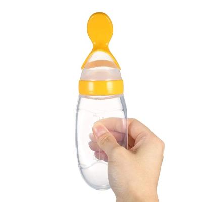 China BPA Free Silicone 90ML Baby Food Spoon Baby Squeeze Spoon Bottle Dispensing Feeder For Juice Cereal for sale