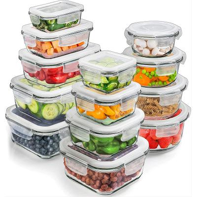 China BPA Free Freezer Oven Safe Meal Prep Glass Viable Airtight Food Storage Containers Lunch Bento Box Set With Locking Lids for sale