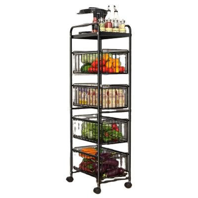 China Large Metal Fruit Vegetable Kitchen Storage Shelf Trolley Rolling Cart Serving Organizer Viable Universal Baskets 3-5 Tiers for sale