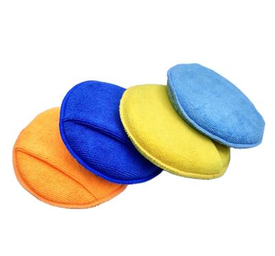 China Microfiber Wax Applicator Ceramic Coating Applicator 5 Inch With Finger Pocket, Microfiber Round Sponge Wax Applicator Cleaning Pads Foam Sponge for sale