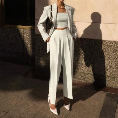 China 2022 Autumn Breathable High-waist Nine Point Pressure Pleated Elastic Straight Leg Ladies Suit Casual Pants for sale