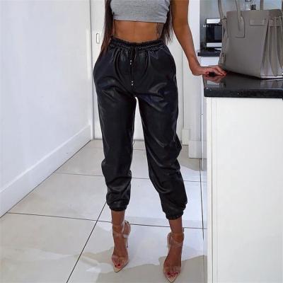 China New Fashion Spandex High Waist Long Ladies Hip Pop Track Faux Loose Casual Waterproof Trousers PU Leather Pants for sale