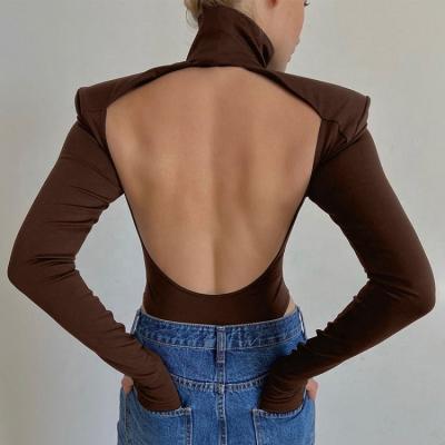 China Winter Breathable Fashion Autumn Solid Color Sexy Backless Long Sleeve Turtle Neck Jumpsuit for sale