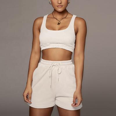 China Summer Breathable Solid Color Crop Top And Drawstring 2 Piece Sports Set Women Short Shorts for sale