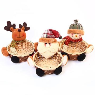 China Christmas Santa Desktop Storage Basket Christmas ornaments Christmas party candy bamboo basket with Christmas toys for sale