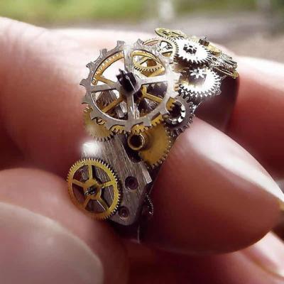 China Vintage Personality Punk Exaggerated Cogs Gear Mechanical Silver Ring for sale