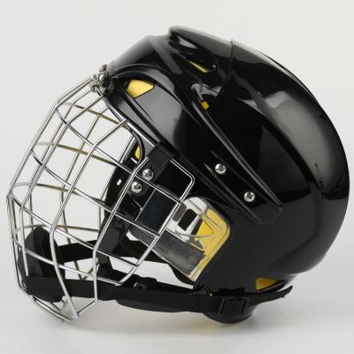 China Anti-impact for OEM ODM IC hockey player main glossy black helmet with wire cage satin black hockey helmet for sale