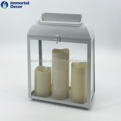 China Home Decoration Iron LED Lanterns White Color With 3 Candles for sale