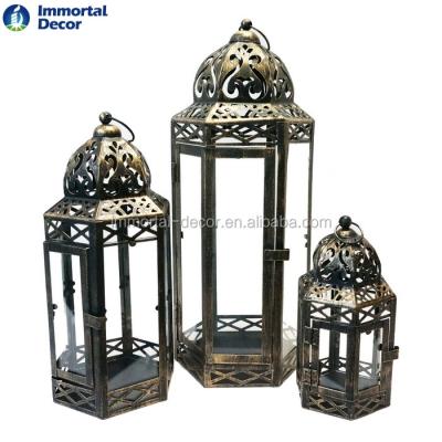 China Home Decoration Bronze Glass Metal Lanterns Set Of 3 ML1115 for sale