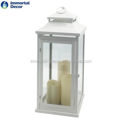 China Home Decoration Large White Color Metal Candle Lanterns With LED Candles for sale