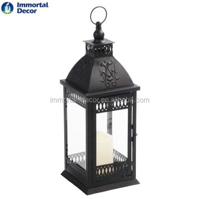 China Home Decoration Garden Glass Metal Candle Lanterns With LED Candle for sale