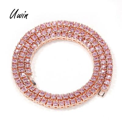 China Cheap Tennis Hiphop Full Stone Price Women Batter Necklace Wholesale Zinc Alloy Pink Choker Chain Necklace for sale