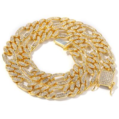 China 2022 Hiphop Hiphop Gold Plated Diamond Figaro Chain Men Ice Cuban Chains Necklace for sale