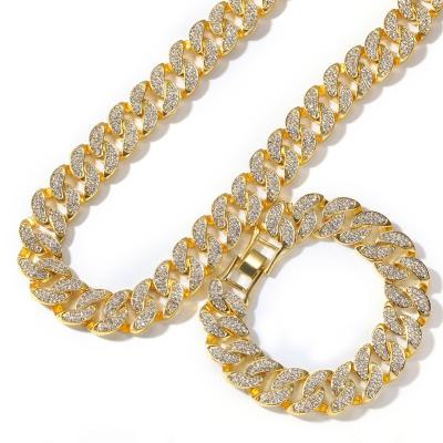 China Hiphop Gold Plated Iced Out Cuban Link Gold Chain Necklace Bracelet Hiphop Mens Jewelry Set for sale