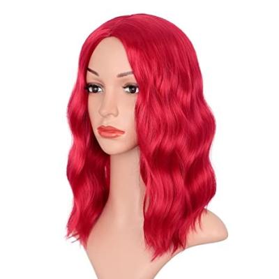 China Super Wave Red Wigs For Women Bob Wig Wavy Curly Short Bright Lace Front Hair Wig 14 Inch Shoulder Length Middle Part for sale