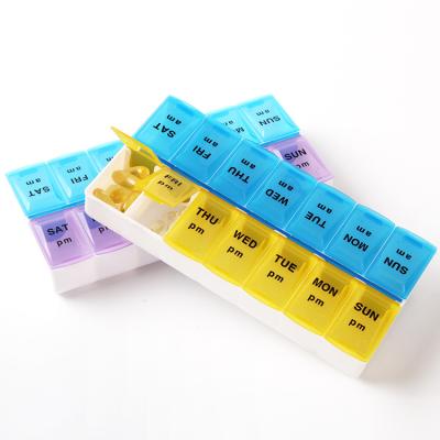 China Chinese Sale Eco-friendly Plastic Pill Organizer Pill Box 14 Double Grid Eco-friendly Weekly Pill Box With Braille One Week Pill Box for sale