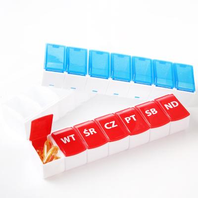 China Eco-friendly Pill Organizer Pharmaceutical Packaging Storage Weekly Organizer 7 Days Travel Plastic Boric Pill Dispenser Pill Box Medicine Pill Docking Pill for sale