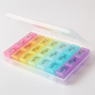 China Manufacturers Supply 21 Grid Large 7 Day Eco-friendly Colorful Weekly Dose Dispenser Portable Pill Organizer Pill Box for sale