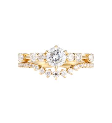 Κίνα Wholesale Custom Rings CLASSIC Art Deco Yellow Gold Round Cut Engagement Diamond Ring Set προς πώληση