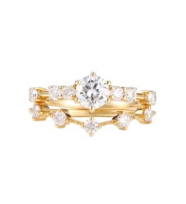 中国 CLASSIC Two Piece Jewelry Wholesale 14K Yellow Gold Round Cut Colorless Moissnaite Curve Wedding Rings Set 販売のため