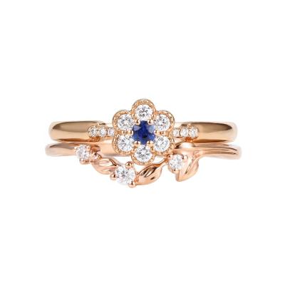 Κίνα Vintage Design 14K Rose Gold Sapphire Engagement Ring Flower CLASSIC Art Deco Halo Moissanite Ring Set προς πώληση