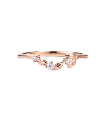 China Factory Price CLASSIC Art Deco 14K Rose Gold Curved Wedding Band Women Leaf Design Fashion Rings for sale