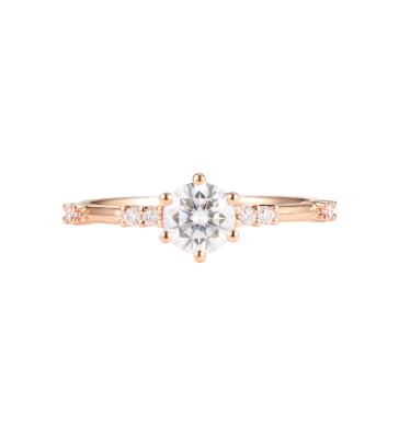 China Fashion 14K Rose Gold Moissanite Engagement Ring Hot Selling Unique Wedding Ring CLASSIC Round Cut Band for sale