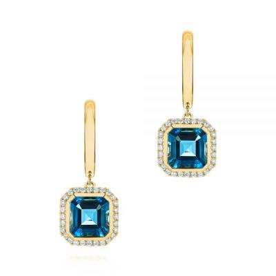 China Real 14k Gold Jewelry Romantic Wholesale Circle Earrings,Simple Design Real London Girl's Blue Topaz Jewelry Wholesale for sale