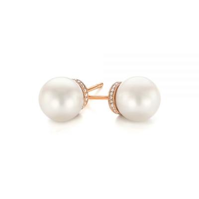 China Romantic 14K Gold Over Earrings Hand Picked With White Pearl Stud Earrings For Women 9mm for sale