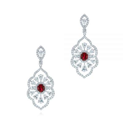 China Romantic Ruby And Moissanite Earrings 14k Gold Drop Earrings Jewelry Supplier for sale