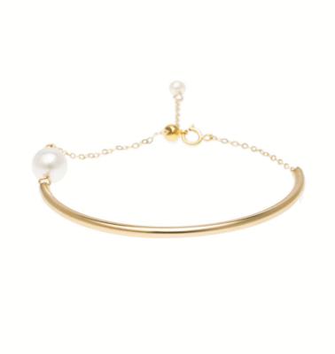 중국 CLASSIC Custom Jewelry Wholesale 14K Gold Curved Bar Bracelet With Pearl Gift Jewelry For Women 판매용