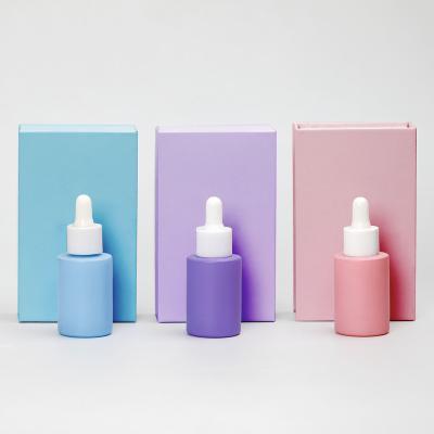 China One Sample Purple Pink Shoulder Glass Bottles Cosmetic Free Blue Green Flat Glass Serum Bottle, Oil Serum Bottle for sale