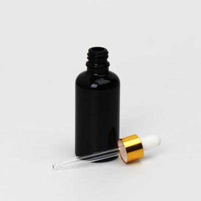 China Custom Empty Glossy Black Cosmetic Dropper Bottle 5Ml 10Ml 20Ml 30Ml Black Dropper Bottle, Glossy Black Bottles With 60Ml 100Ml Droppers for sale