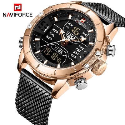 China Auto Date Naviforce 9153 2020 Latest High Quality Fashion Wristwatches For Men Mesh Band Mens Digital Watches for sale