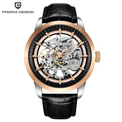 China pagani date brand transparent luxury men's automatic mechanical watch pagani design 1638 custom stainless steel mechanic automatic leather watch for sale