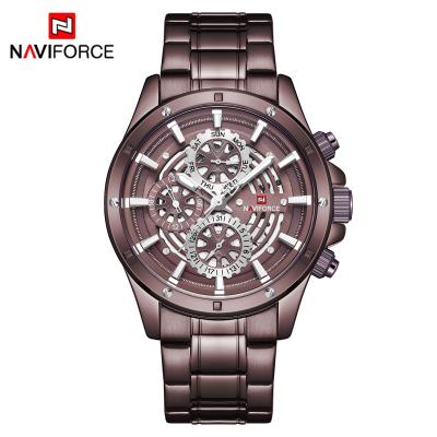 China Naviforce Chronograph 2019 9149 fashion quartz casual black watches for man 30m waterproof chronograph multifunctional with steel band for sale