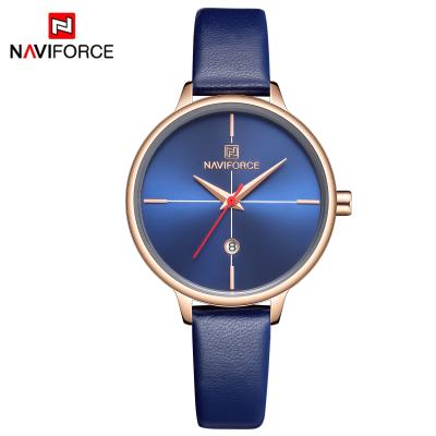 China 2019 Fashion Naviforce 5006 Day/Date New Gold Plated 30M Water Resistant Quartz Lady Wristwatches With Red Genuine Leather Strap for sale