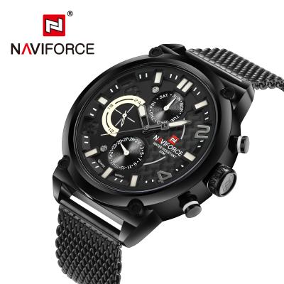 China New Fashion Naviforce 9068 Date Automatic Black Quartz Casual Men's Wrist Watches 30M Water Resistant With Stainless Steel Mesh Band for sale