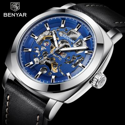 China Benyar 5121 Fashion Mens Automatic Mechanical Wristwatches 3ATM Water Resistant Long Date Brown With Leather Strap for sale