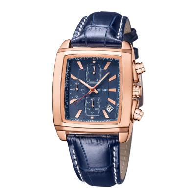 China Megir 2028 automatic luxury custom logo square date leather quartz watches mens wristwatches wholesale mens wrist rologio waterproof uomo for sale