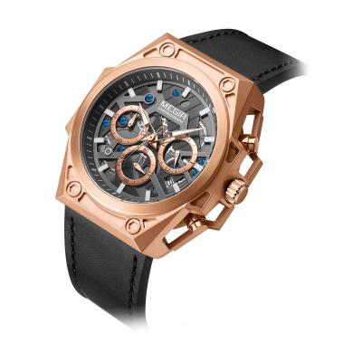 China Megir 4220 Automatic Date 2020 New Luxury Custom Quartz Leather Chronograph Watches Wholesale Mens Waterproof Orologio Mens Wrist Watches for sale