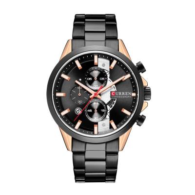 China Auto Date Curren 2020 8325 Western Quartz Stainless Steel Chain Black Color Chronograph Wristwatches for sale